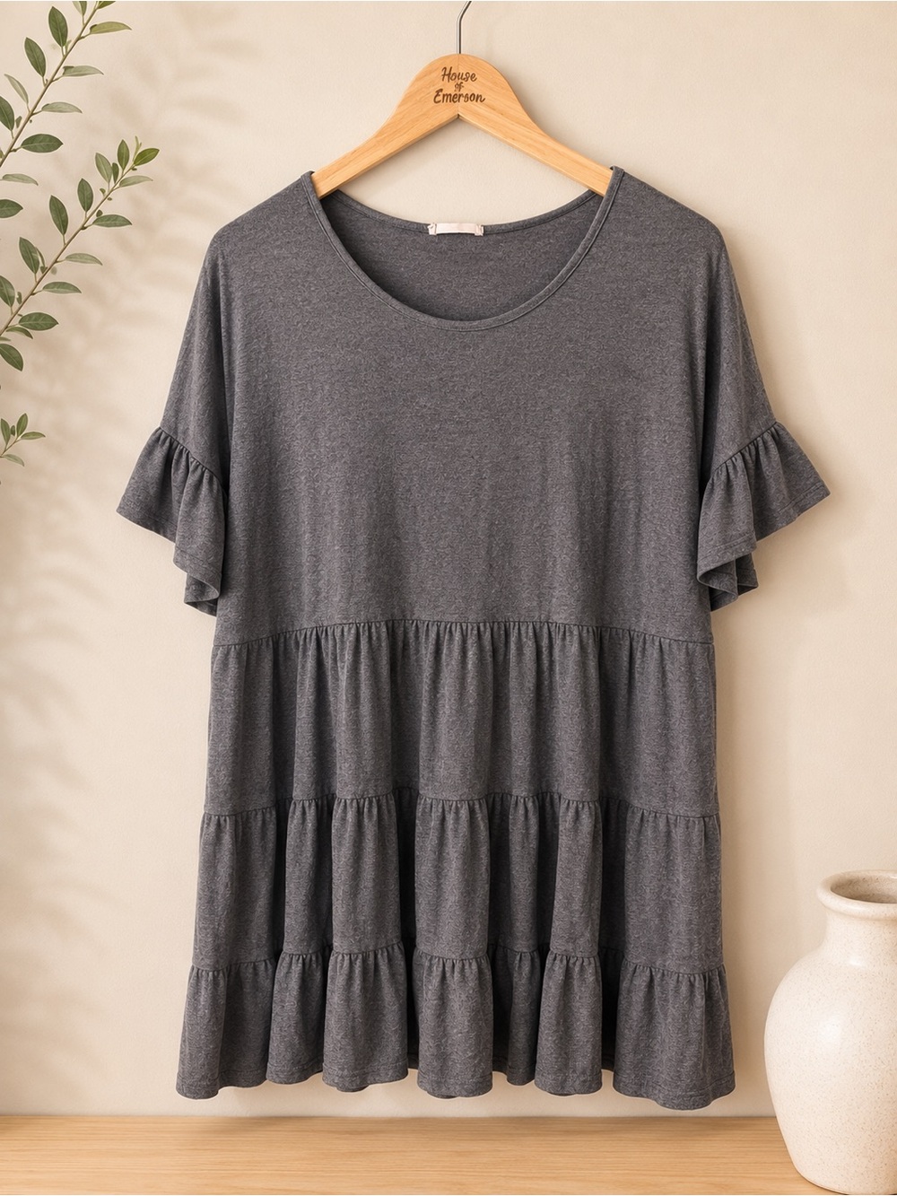 Beeson River Gray Tiered Ruffle Hem Top Size 2X